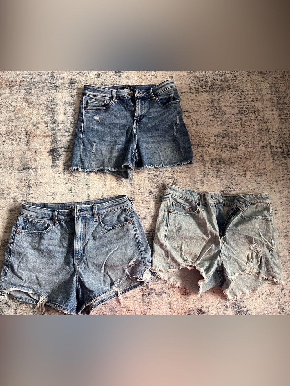 American Eagle Outfitters Distressed Light Blue Denim Shorts Trio